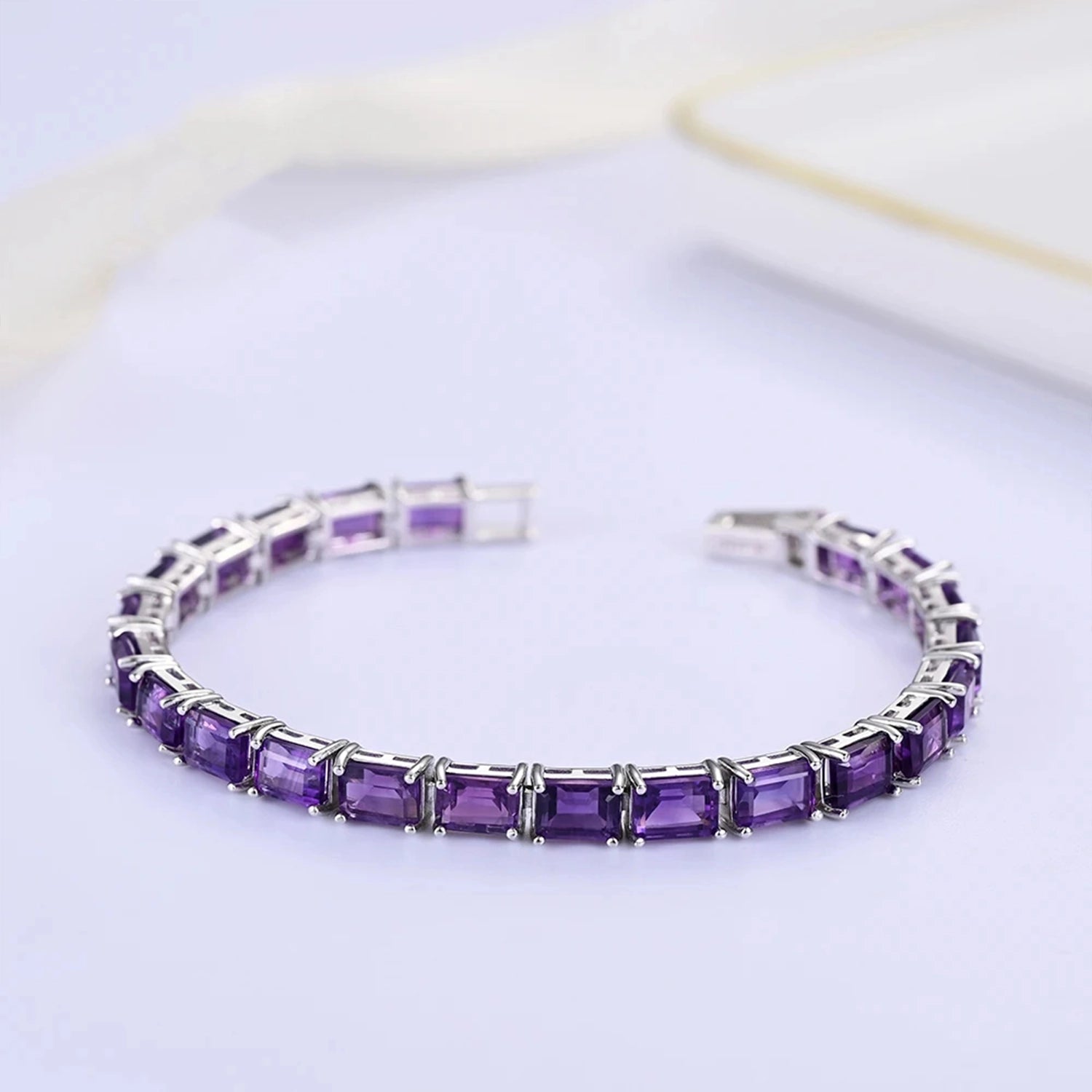 African Amethyst Geometric Silver Bracelet